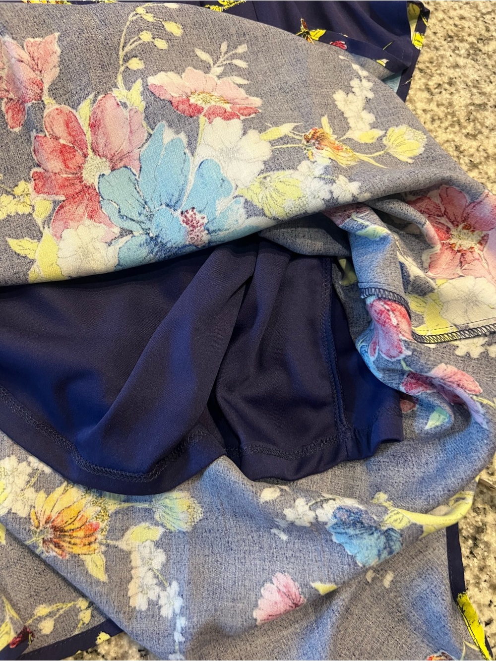 BP. Navy Floral Midi Dress with Ruffle Overlay Size Large - Picture 4 of 8